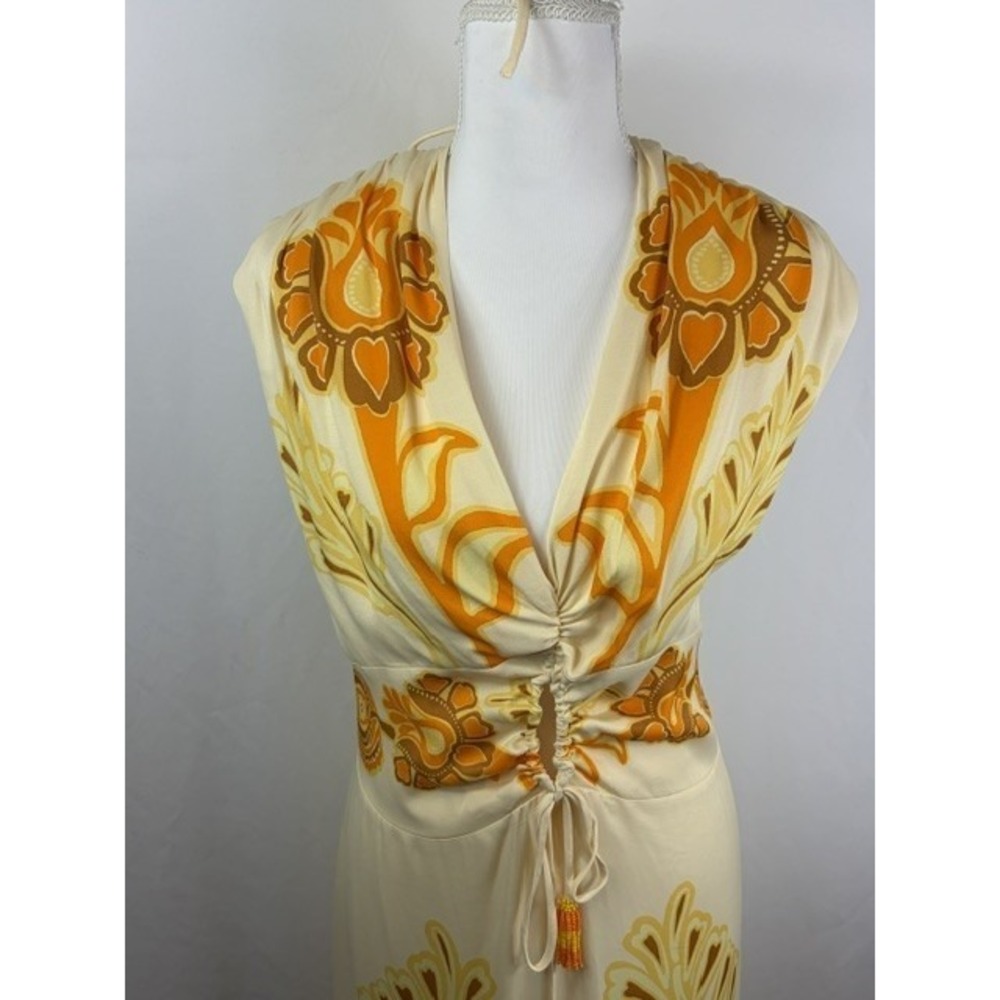 Farm Rio Anthropologie Maxi Dress XL Yellow Floral Retro Boho Tropical Chic - Picture 2 of 16